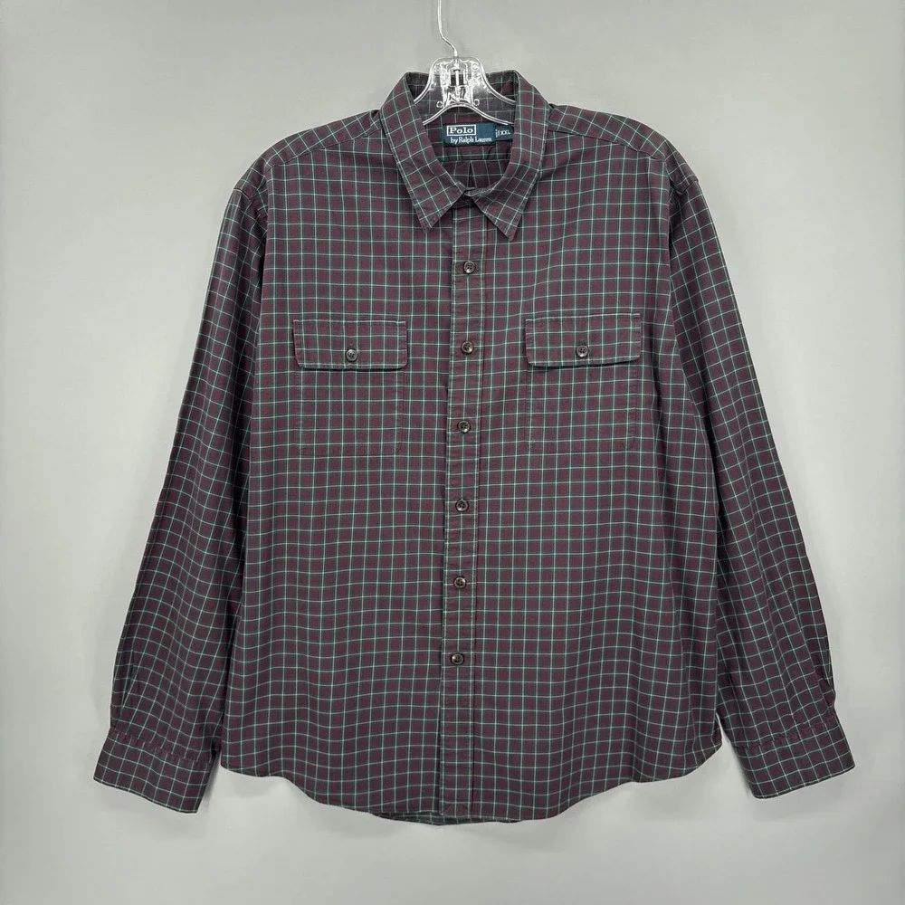 Polo Ralph Lauren Shirt Mens 2XL Multicolor Plaid Button Up Long Sleeve Vintage